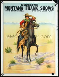 1f003 MONTANA FRANK SHOWS stage show poster '10 great cowboy on horseback stone litho!