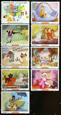 1g042 ARISTOCATS 9 movie lobby cards R73 Walt Disney feline jazz musical cartoon!