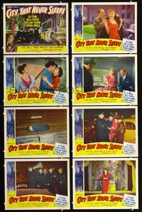 1g199 CITY THAT NEVER SLEEPS 8 movie lobby cards '53 Gig Young & Mala Powers in Chicago!