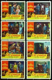 1g217 CRY DANGER 8 movie lobby cards '51 Dick Powell is on the prowl, Rhonda Fleming, film noir!