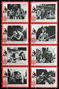 1g223 DANIEL BOONE FRONTIER TRAIL RIDER 8 movie lobby cards '66 pioneer Fess Parker in coonskin hat!