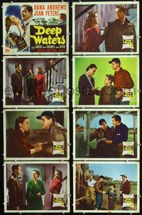 1g238 DEEP WATERS 8 movie lobby cards '48 Dana Andrews, Jean Peters, Cesar Romero, Dean Stockwell