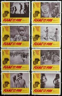 1g299 FLAME & THE FIRE 8 movie lobby cards '66 Pierre Dominique Gaisseau, naked African natives!