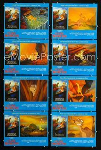 1g419 LAND BEFORE TIME 8 English LCs '88Steven Spielberg, George Lucas, Don Bluth, dinosaur cartoon!