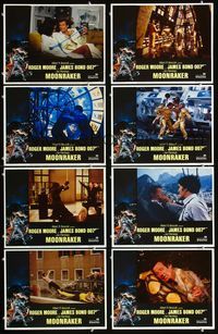 1g454 MOONRAKER 8 movie lobby cards '79 Roger Moore as James Bond in outer space!