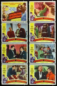 1g478 OPERATION CONSPIRACY 8 movie lobby cards '57 trapped in a web of intrigue, mystery & murder!