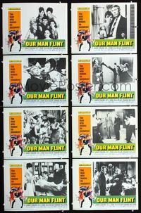 1g481 OUR MAN FLINT 8 movie lobby cards '66 James Coburn, sexy James Bond spy spoof!