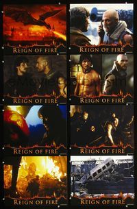 1g523 REIGN OF FIRE 8 movie lobby cards '02 Christian Bale & Matthew McConaughey battle dragons!