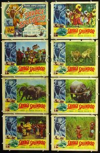 1g544 SAVAGE SPLENDOR 8 movie lobby cards '49 Armand Denis African jungle expedition!