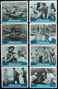 1g569 SHARKFIGHTERS 8 lobby cards R60s Victor Mature, one knife against a thousand knifed teeth!