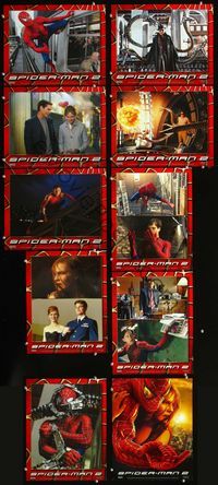 1g037 SPIDER-MAN 2 10 movie lobby cards '04 Tobey Maguire, Kirsten Dunst, Sam Raimi