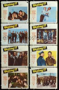 1g604 STALAG 17 8 lobby cards '53 William Holden, Robert Strauss, Billy Wilder WWII POW classic!