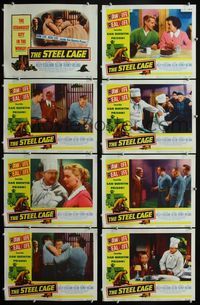 1g617 STEEL CAGE 8 movie lobby cards '54 Paul Kelly is a criminal inside San Quentin prison!