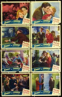 1g625 STREET OF CHANCE 8 movie lobby cards '42 film noir, Burgess Meredith, Claire Trevor