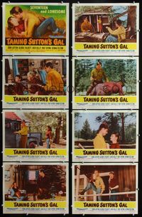 1g636 TAMING SUTTON'S GAL 8 movie lobby cards '57 she's seventeen & lonesome and kissing in the hay!