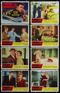 1g645 TERROR AT MIDNIGHT 8 movie lobby cards '56 Scott Brady, Joan Vohs, film noir!