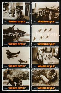 1g725 WINGED DEVILS 8 movie lobby cards '71 daring Italian airplane aerial acrobatics!