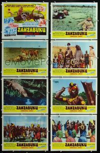 1g742 ZANZABUKU 8 movie lobby cards '56 Dangerous Safari, great images of savage Africa!