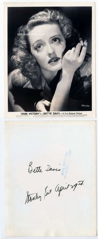 1h069 DARK VICTORY 8x10 movie still '39 wonderful close portrait of Bette Davis holding cigarette!