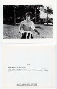 1h094 FISTS OF FURY 8x10 still #2 '73 best portrait of barechested Bruce Lee in fighting stance!