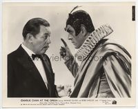 1h058 CHARLIE CHAN AT THE OPERA 8x10 '36 great close up of Warner Oland & Boris Karloff in costume!