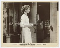 1h098 FLY 8x10 movie still '58 Patricia Owens speaks to hooded Al Hedison behind the door!