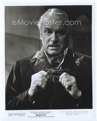 1h293 SLEUTH 8x10 movie still '72 great close up of Laurence Olivier with tiny gun!