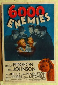 1i017 6000 ENEMIES one-sheet poster '39 former prosecutor Walter Pidgeon is framed and sent to jail!