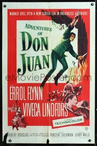 1i022 ADVENTURES OF DON JUAN one-sheet poster '49 cool art of Errol Flynn in a breathless adventure!