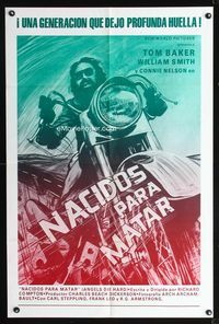 1i039 ANGELS DIE HARD Spanish/U.S. 1sh '70 really cool different close up art of biker on his motorcycle!