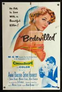 1i061 BEDEVILLED one-sheet movie poster '55 artwork of beautiful killer Anne Baxter!