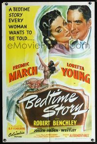1i062 BEDTIME STORY one-sheet movie poster '41 great romantic art of Fredric March & Loretta Young!