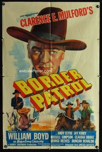 1i091 BORDER PATROL one-sheet poster '43 great art of William Boyd as Hopalong Cassidy, Andy Clyde