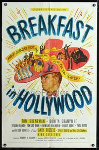 1i096 BREAKFAST IN HOLLYWOOD one-sheet '46 Spike Jones and His City Slickers, Nat King Cole Trio!