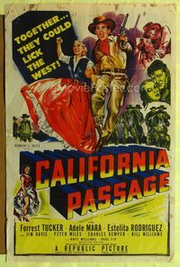 1i105 CALIFORNIA PASSAGE style A one-sheet poster '50 artwork of cowboy Forrest Tucker & Adele Mara!