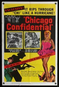 1i119 CHICAGO CONFIDENTIAL one-sheet '57 puts the finger on the B-girls and the heat on the hoods!