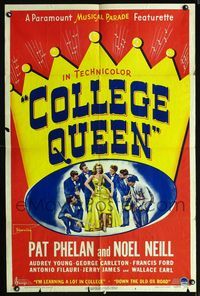 1i125 COLLEGE QUEEN one-sheet poster '46 art of sexy super young Noel Neill surrounded by band!