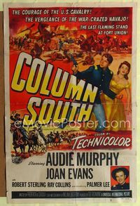 1i127 COLUMN SOUTH one-sheet movie poster '53 cavalry man Audie Murphy against war-crazed Navajo!