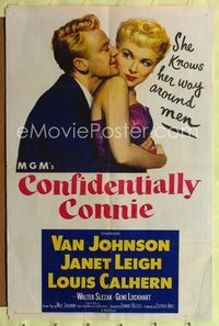 1i131 CONFIDENTIALLY CONNIE one-sheet '53 great romantic art of sexy Janet Leigh & Van Johnson!