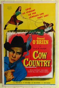 1i134 COW COUNTRY one-sheet movie poster '53 love as violent as the lawless life they led!