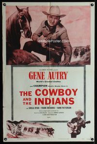 1i135 GENE AUTRY stock 1sh '54 Gene Autry playing guitar & riding Champion, Cowboys & Indians!