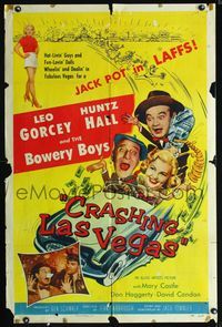 1i136 CRASHING LAS VEGAS one-sheet '56 Huntz Hall & the Bowery Boys gambling with sexy Mary Castle!