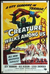 1i002 CREATURE WALKS AMONG US style A one-sheet '56 Reynold Brown monster artwork, great sequel!