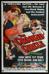 1i141 CROOKED CIRCLE one-sheet movie poster '57 two-fisted boxing champ vs the crooked underworld!