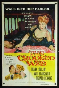 1i142 CROOKED WEB one-sheet poster '55 art of super sexy bad girl Mari Blanchard on bed with gun!