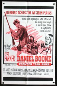 1i144 DANIEL BOONE FRONTIER TRAIL RIDER one-sheet poster '66 pioneer Fess Parker in coonskin hat!