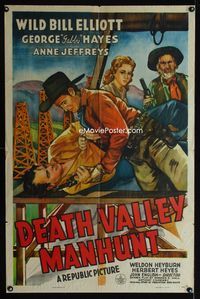 1i152 DEATH VALLEY MANHUNT one-sheet poster '43 cool art of William Wild Bill Elliott & Gabby Hayes!
