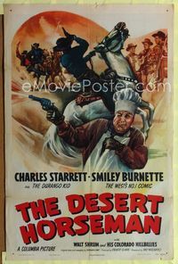 1i160 DESERT HORSEMAN 1sh '46 Starrett as the Durango Kid & wacky art of cook Smiley shooting gun!