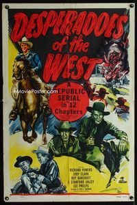 1i162 DESPERADOES OF THE WEST one-sheet movie poster '50 cool action-packed western serial artwork!