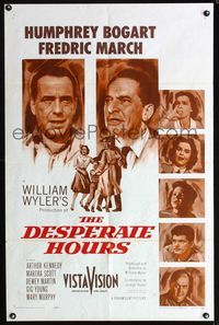 1i163 DESPERATE HOURS one-sheet poster '55 art of Humphrey Bogart & Fredric March, William Wyler